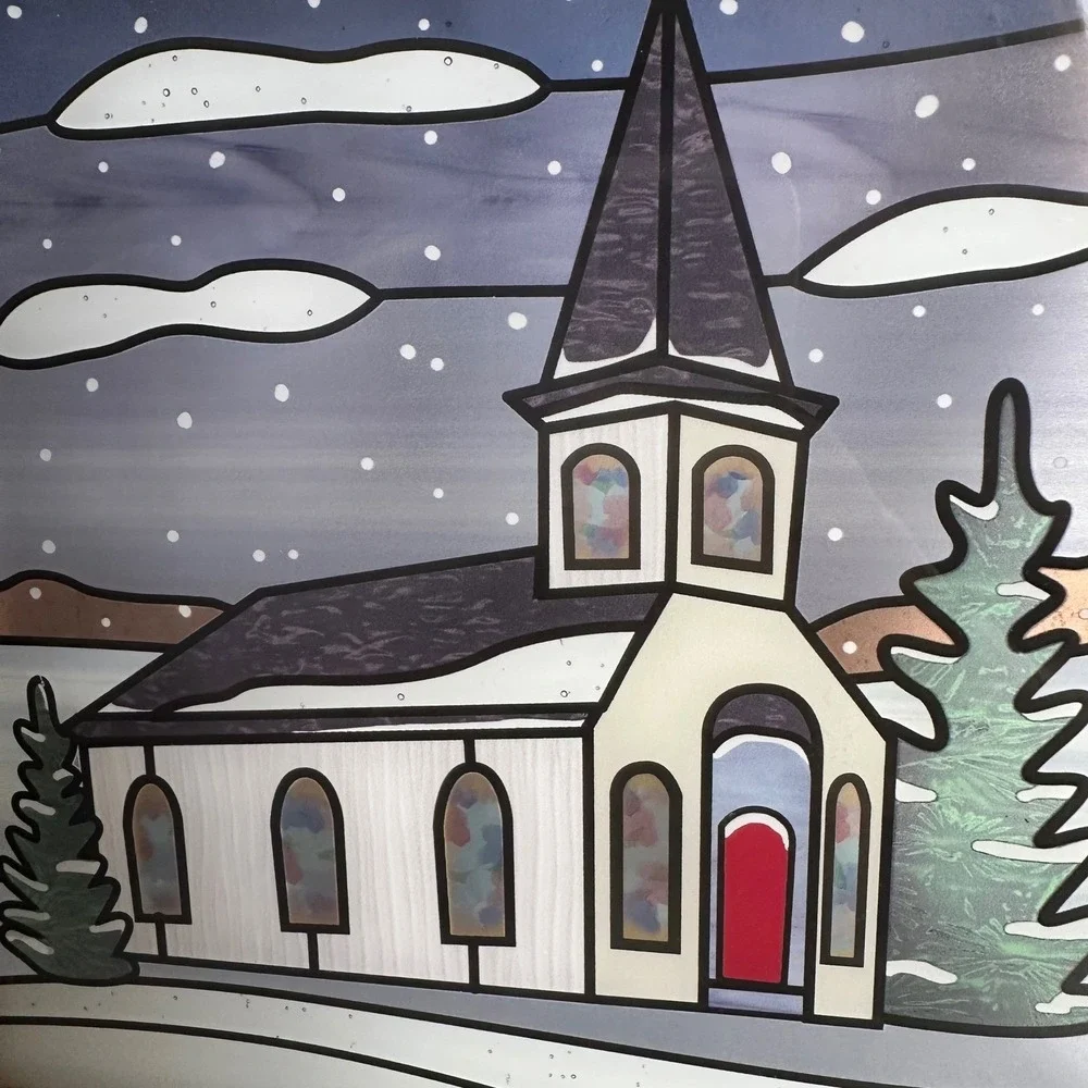 Red Shed Framed Print on Glass Winter Church White 8.5